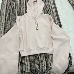 Skims Cotton Fleece Women's Pink Cropped Hoodie NWT
